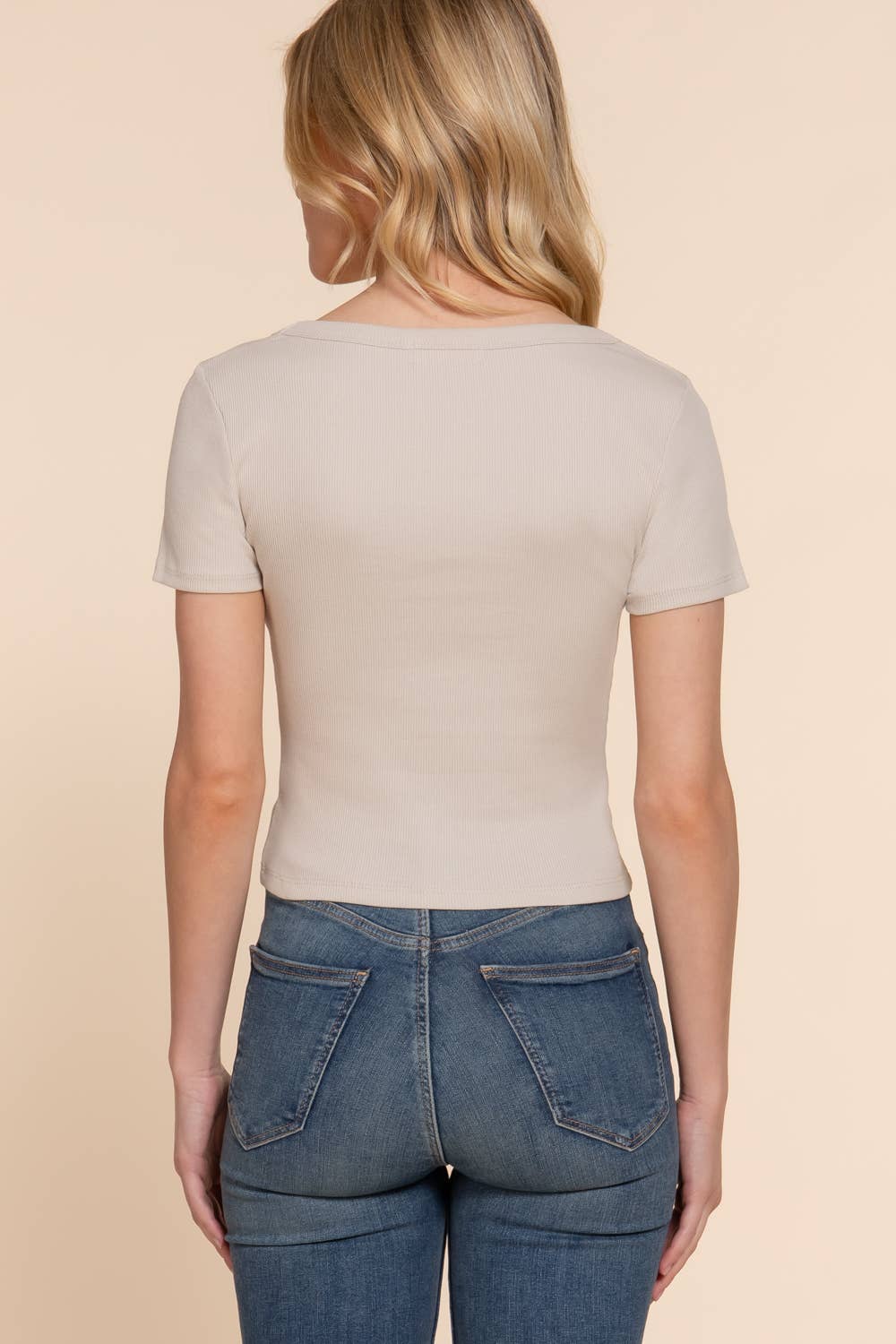 Short Sleeve Round Neck Cotton Rib Knit Top
