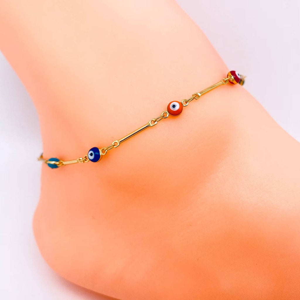 Colored Enamel Evil's Eyes Chain Anklet