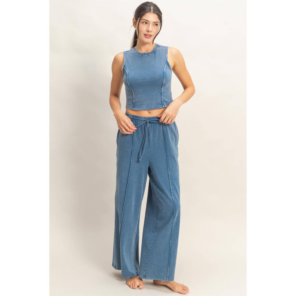Mineral Washed Sleeveless Top & Wide Leg Pants Set