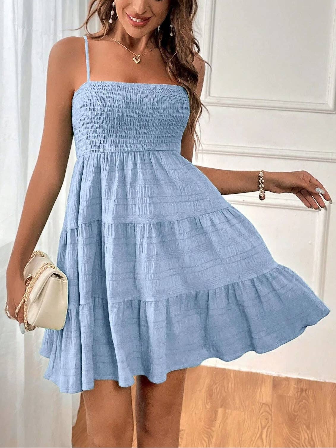 Women’s Smocked Spaghetti Strap Tiered Mini Dress