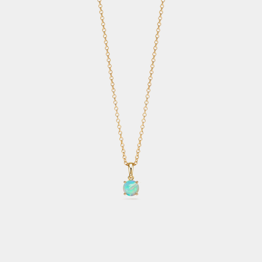 Solitaire Round Opal Pendant Necklace in 925 Sterling Silver