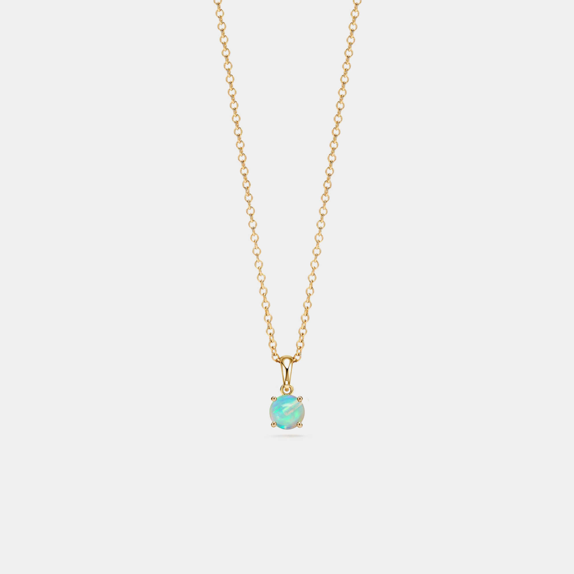 Solitaire Round Opal Pendant Necklace in 925 Sterling Silver