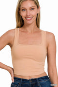 .Square Neck Cotton Crop Tank Top