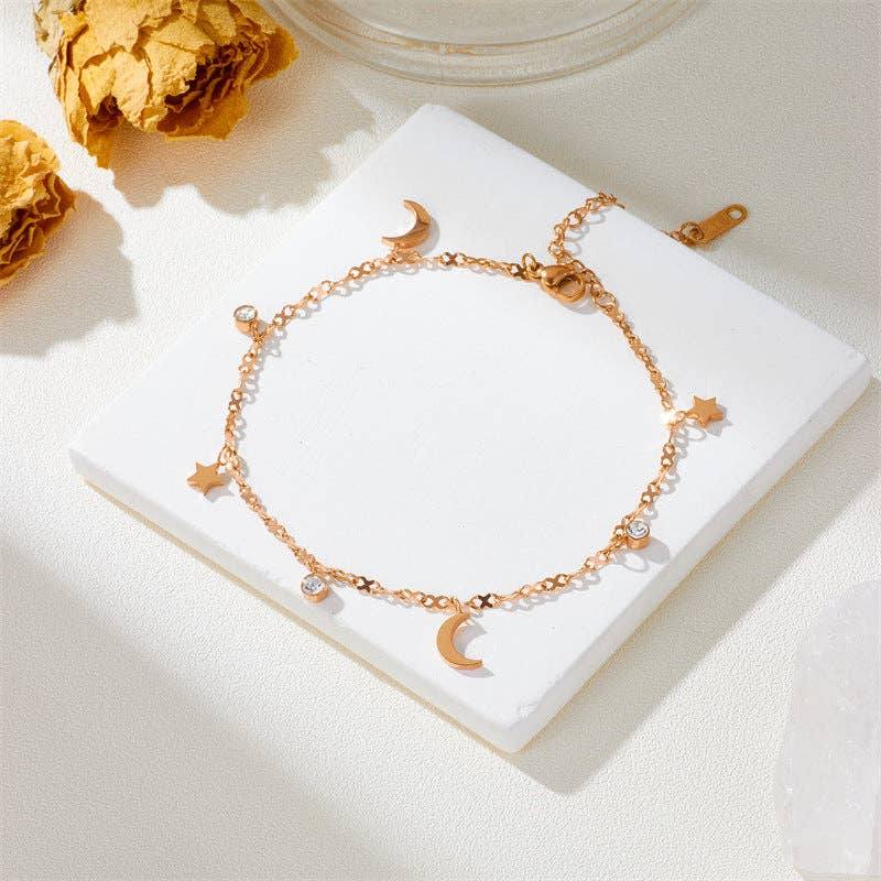 Dainty Star Moon Ankle Bracelet Anklet in Stainless Steel