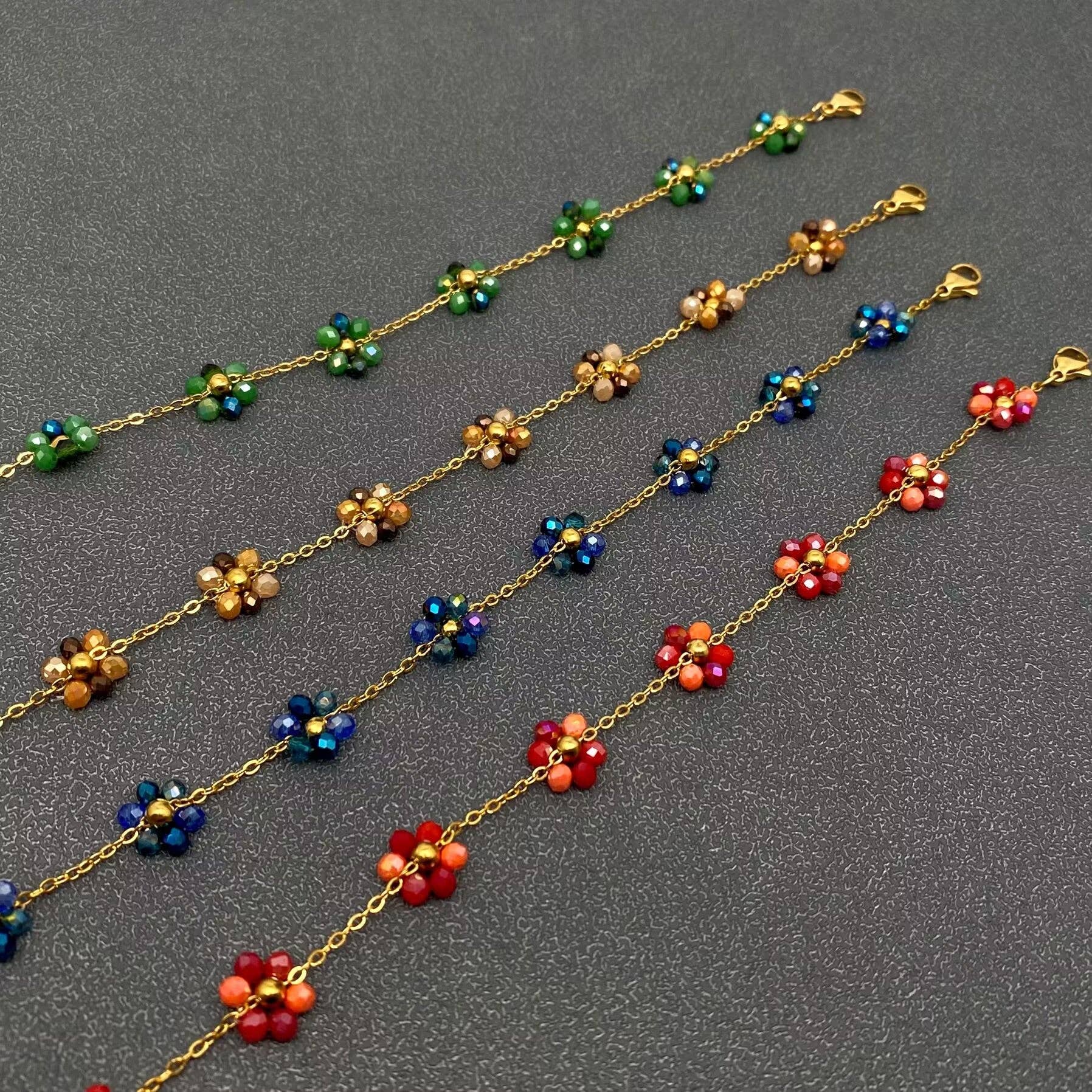 Glass Beaded Flower 18K Gold Plated S.Steel Anklet - FGS
