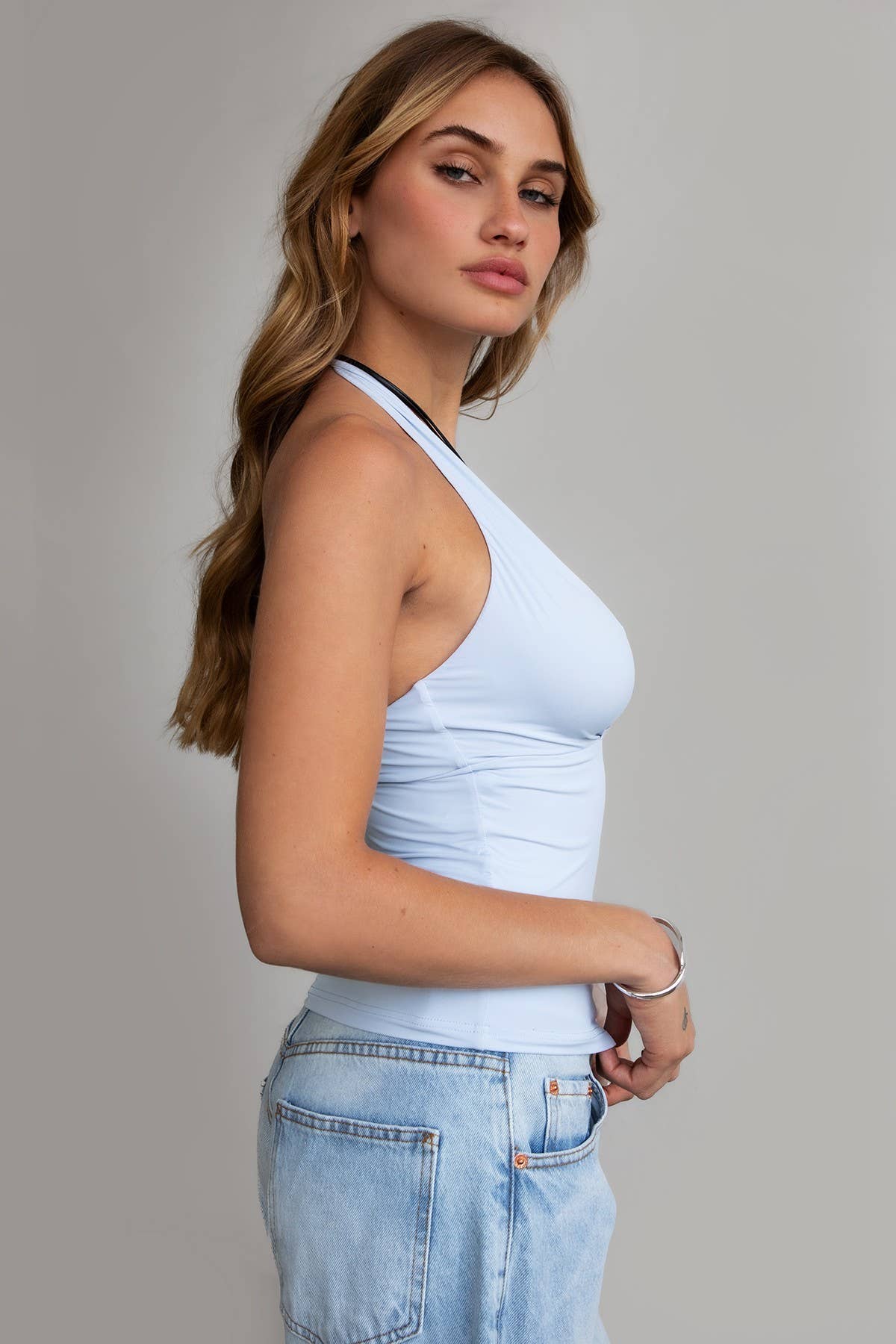 ELLY Elevated Basic Halter V Neck Cami Top