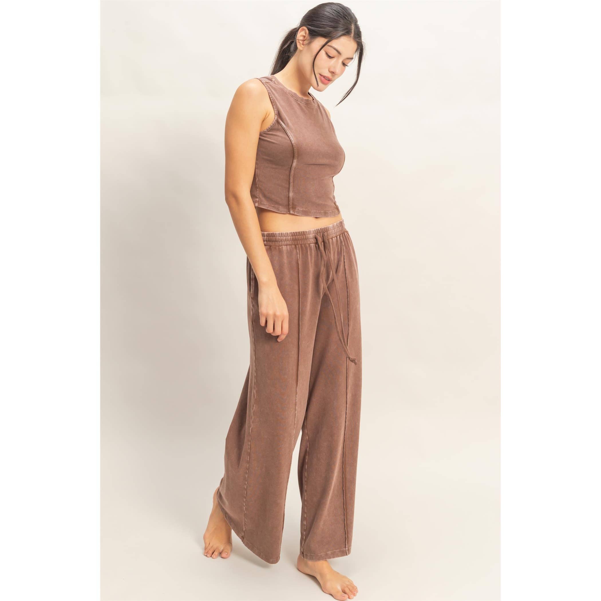 Mineral Washed Sleeveless Top & Wide Leg Pants Set