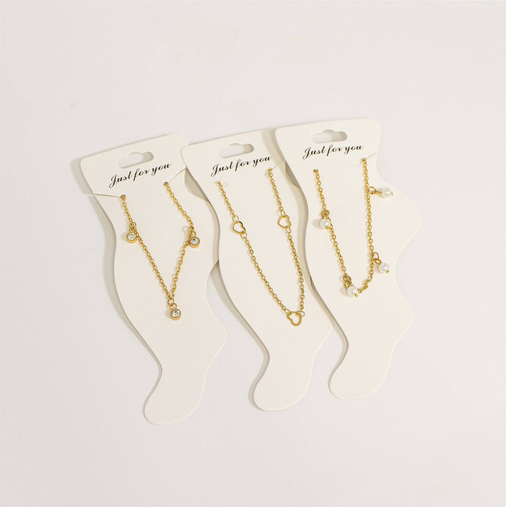 18K Gold PVD Stainless Station Hearts Chain Anklet