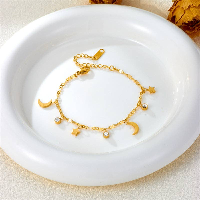Dainty Star Moon Ankle Bracelet Anklet in Stainless Steel