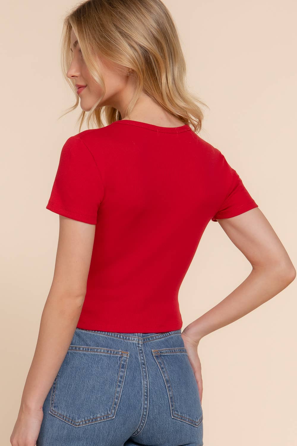 Short Sleeve Crew Neck Cotton Spandex Rib Knit Top