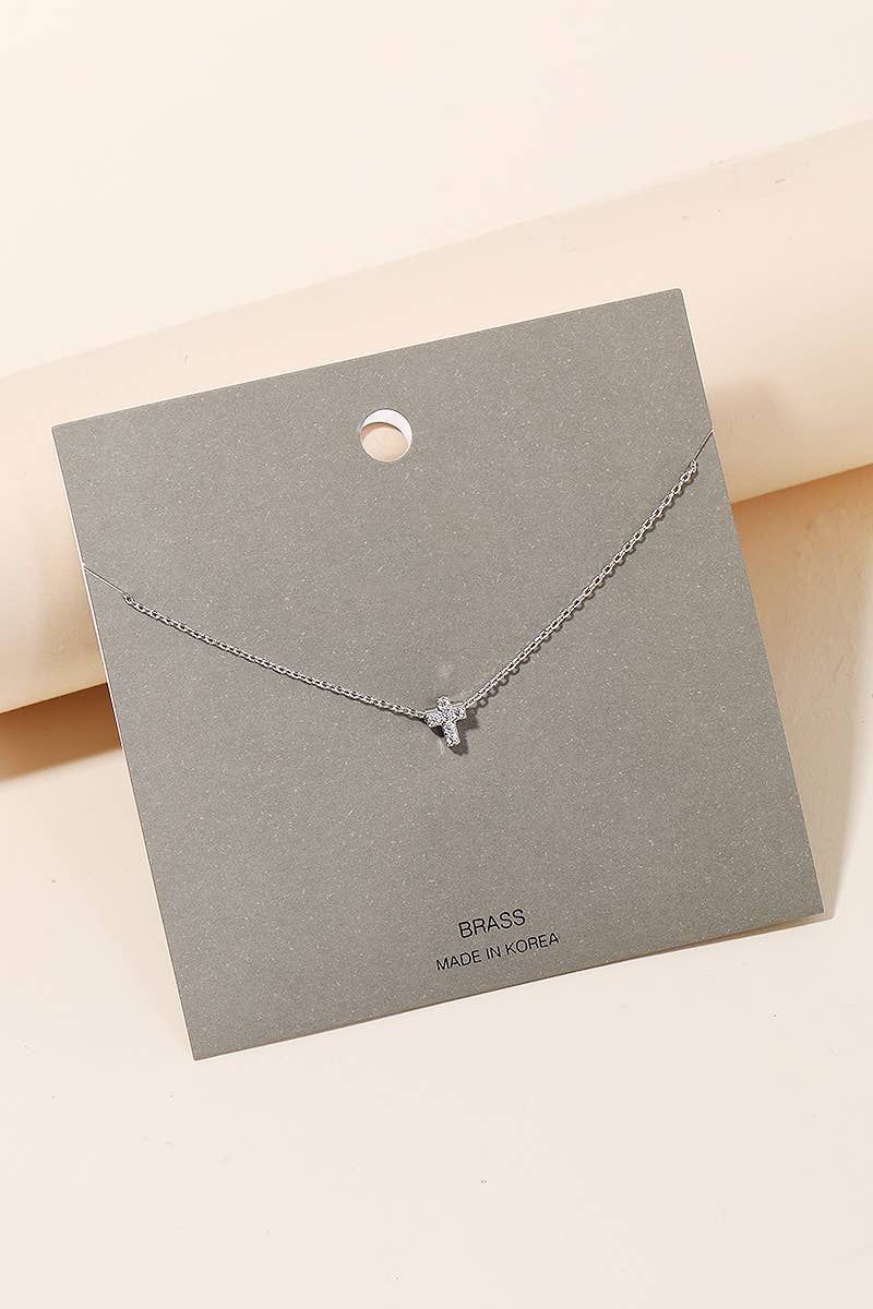 Mini Pave Cross Charm Necklace