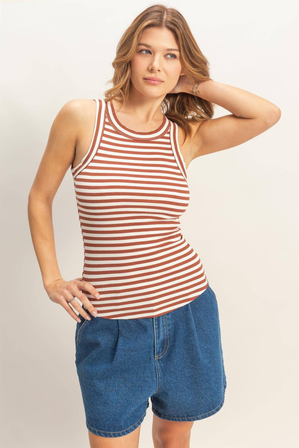 Striped Ribbed Racerback Tank