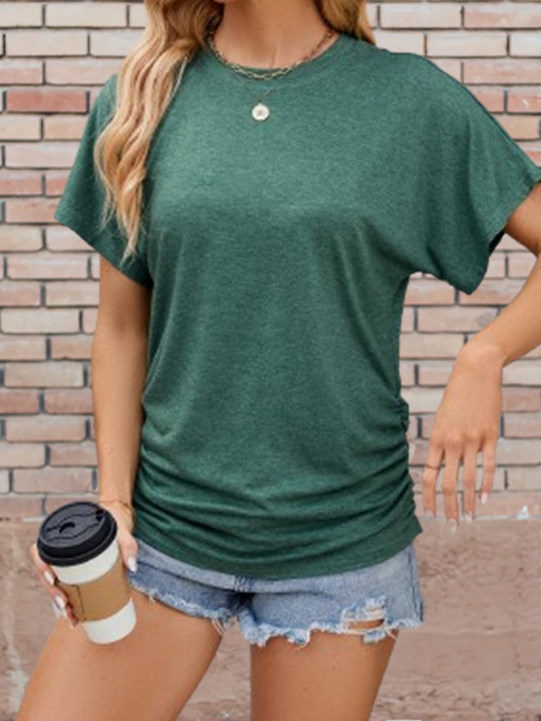 Black Relaxed Fit Short Sleeve Rayon Blend Tee Women
