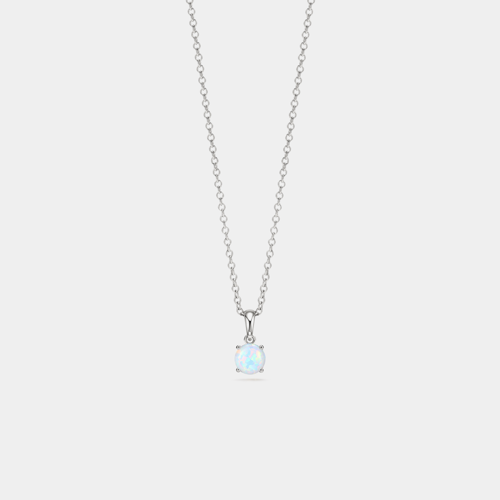 Solitaire Round Opal Pendant Necklace in 925 Sterling Silver