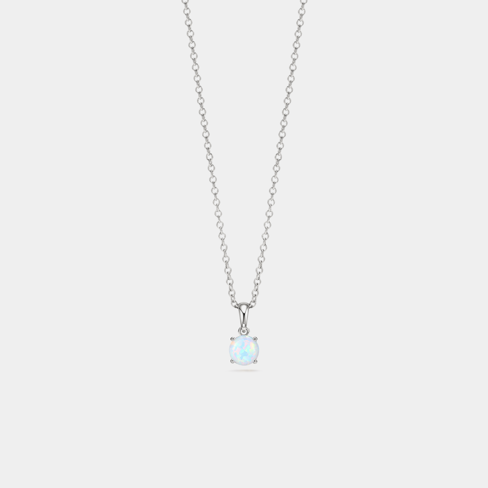 Solitaire Round Opal Pendant Necklace in 925 Sterling Silver