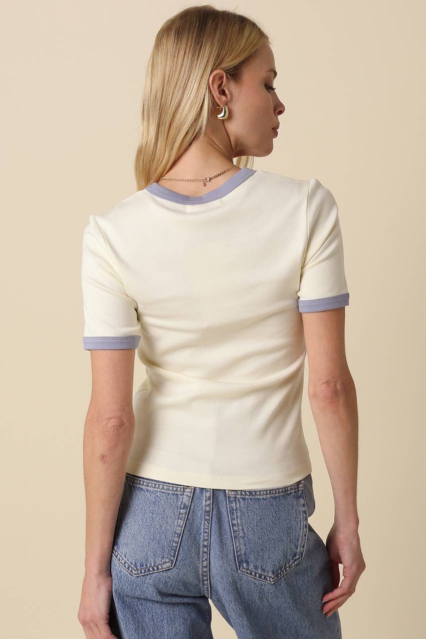 Ivy Contrast Trim Crewneck Tee