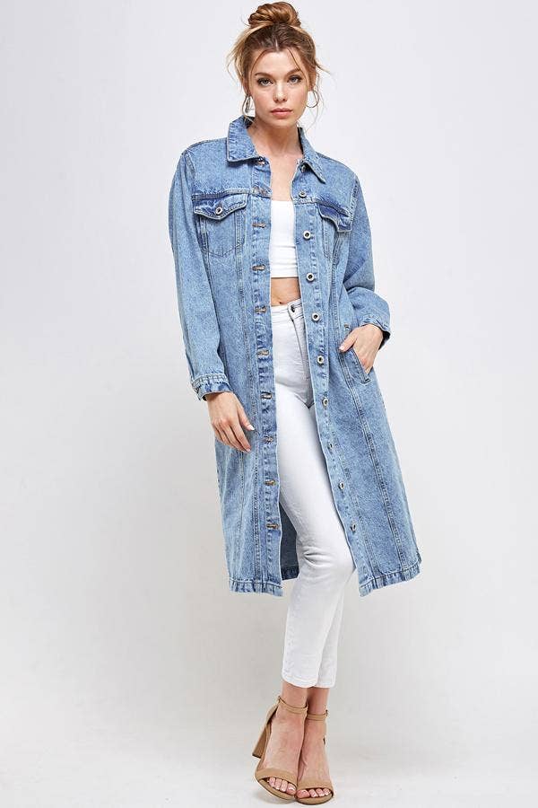 Long Trench Coat Denim Jean Jacket (OPEN PACK)