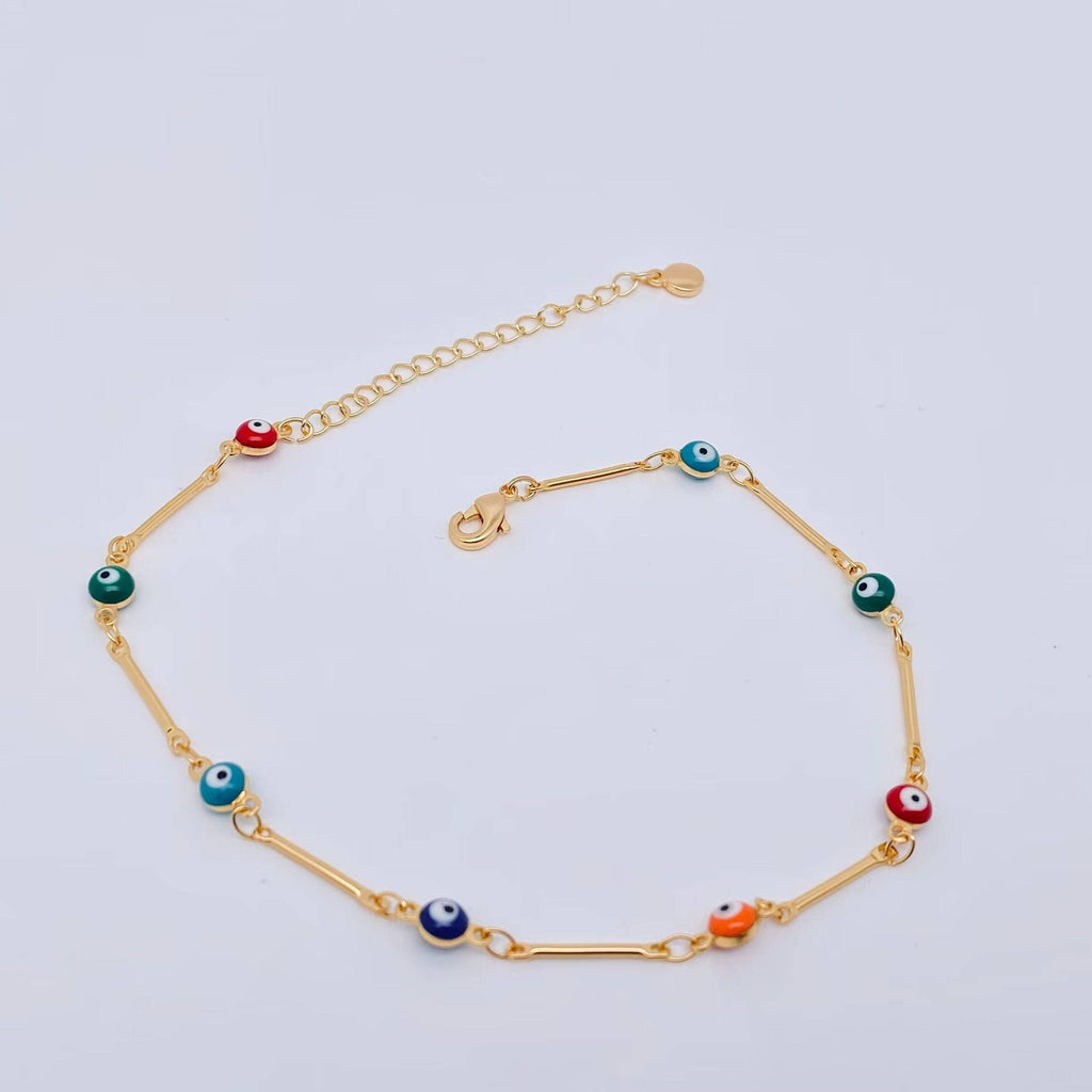 Colored Enamel Evil's Eyes Chain Anklet