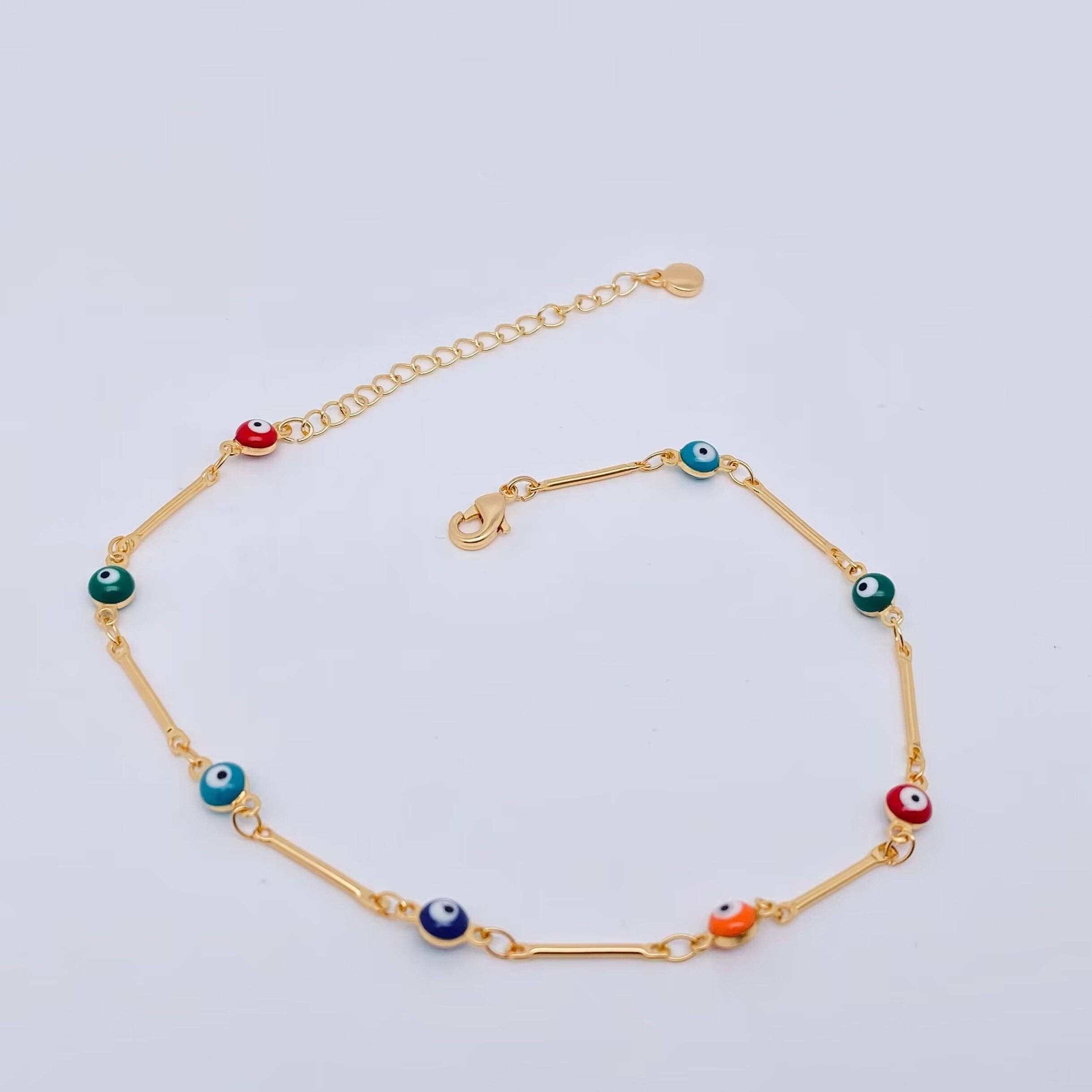 Colored Enamel Evil's Eyes Chain Anklet