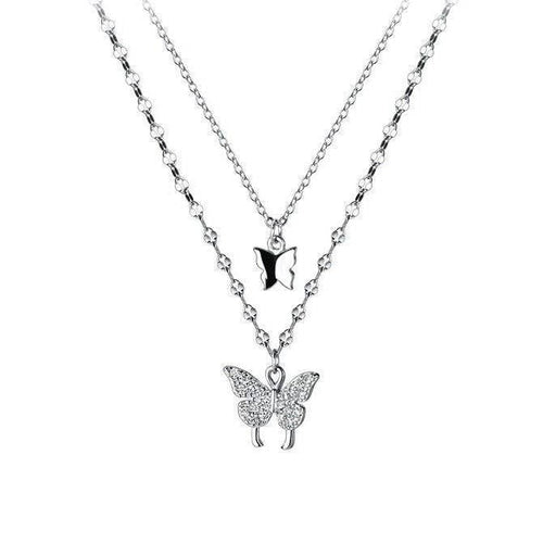 Butterfly Double Layering Necklace in 925 Sterling Silver
