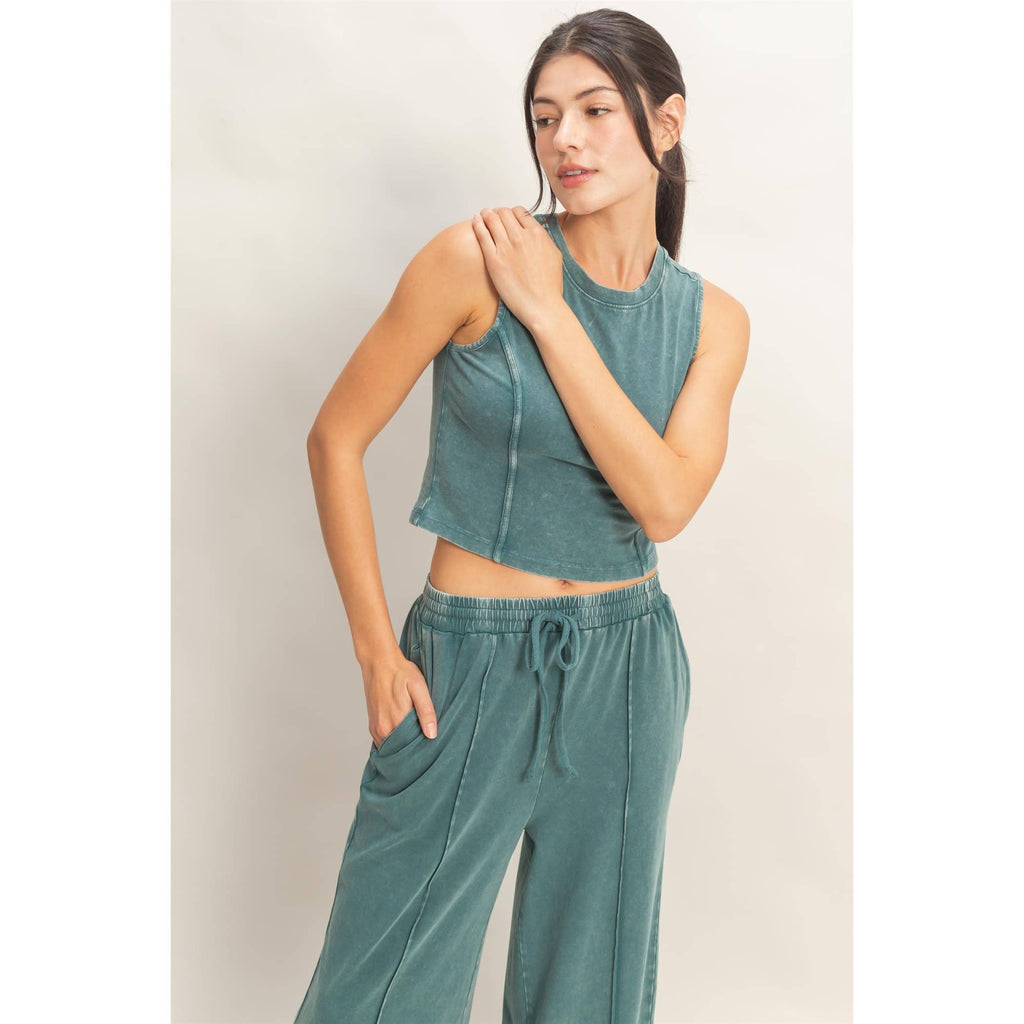 Mineral Washed Sleeveless Top & Wide Leg Pants Set