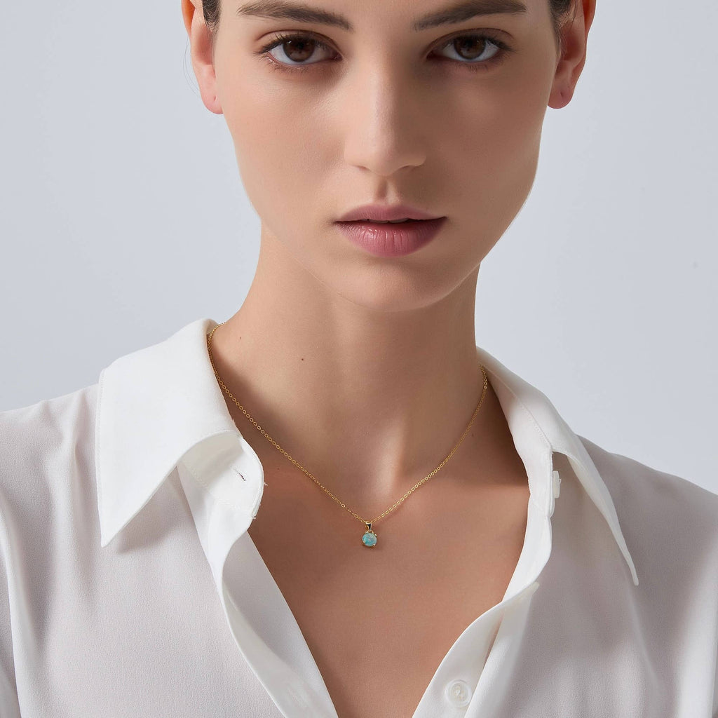 Solitaire Round Opal Pendant Necklace in 925 Sterling Silver