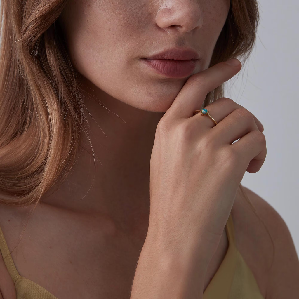 Natural Opal Stacking Thin Band Ring in 925 Sterling Silver