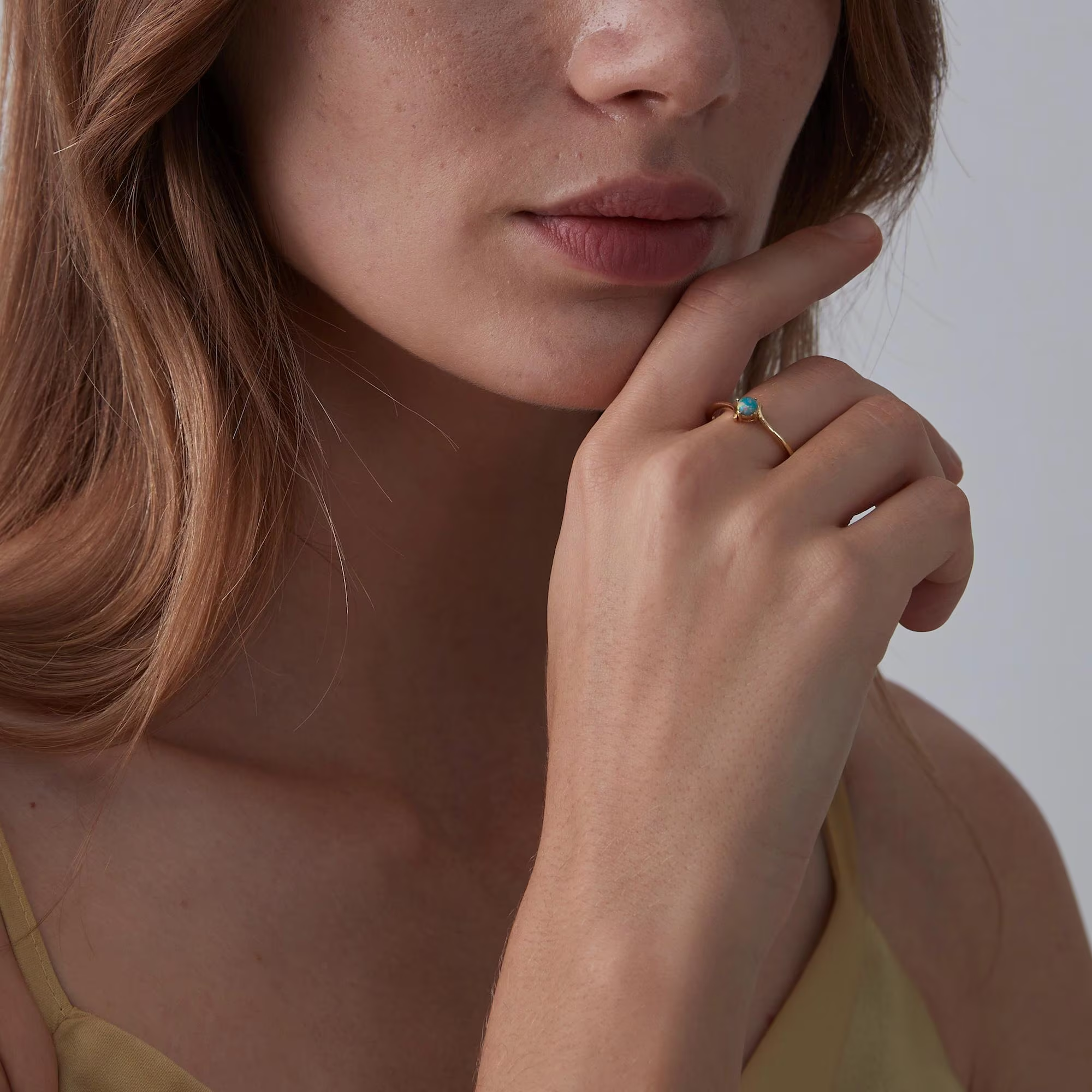 Natural Opal Stacking Thin Band Ring in 925 Sterling Silver