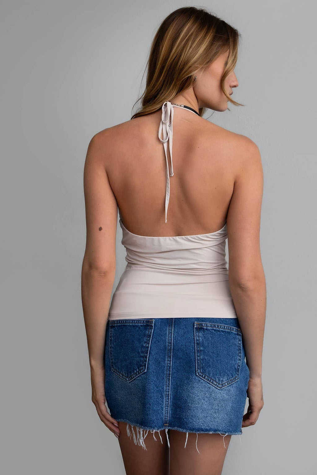 ELLY Elevated Basic Halter V Neck Cami Top