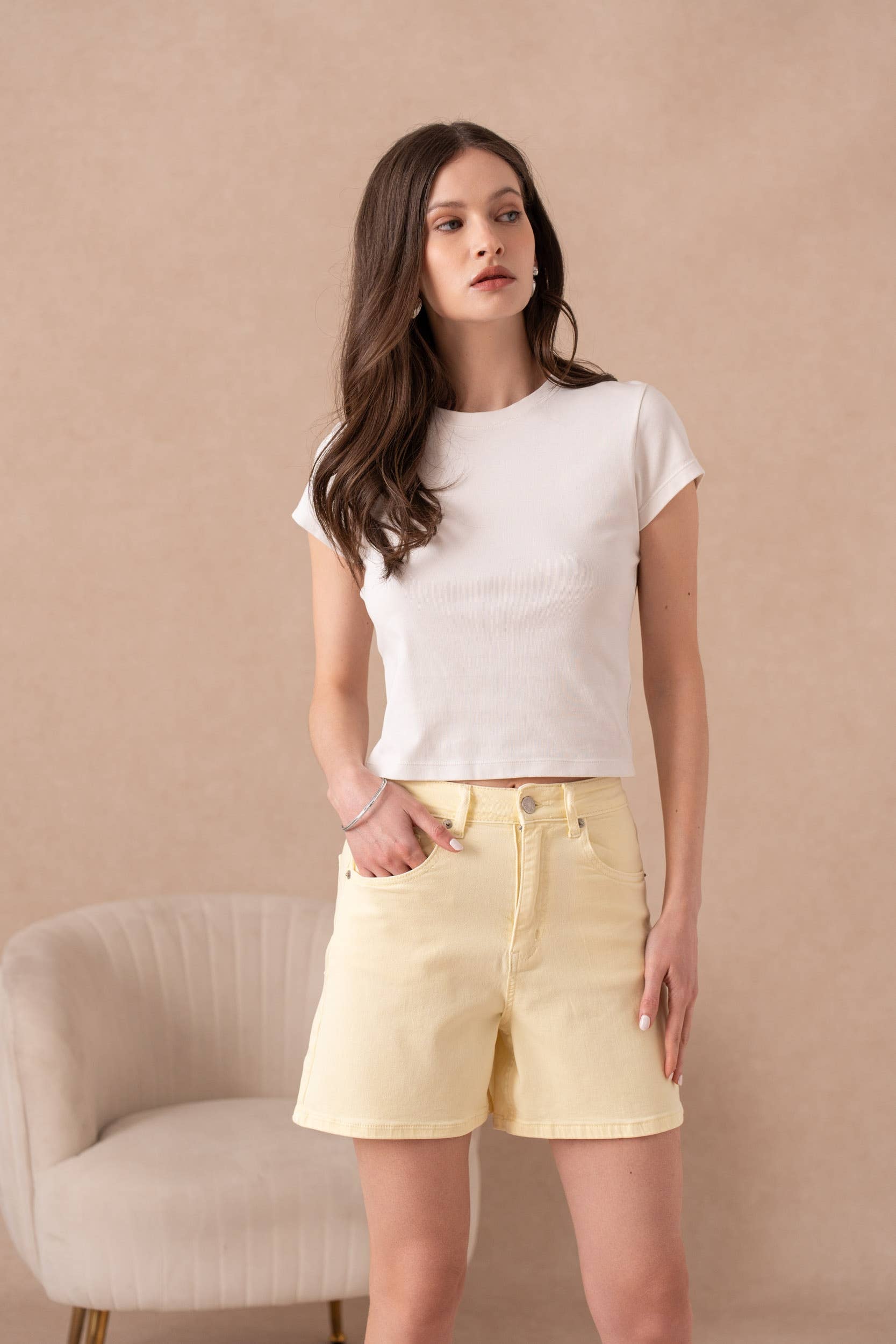 Mom-style denim shorts: Kaki clair / M