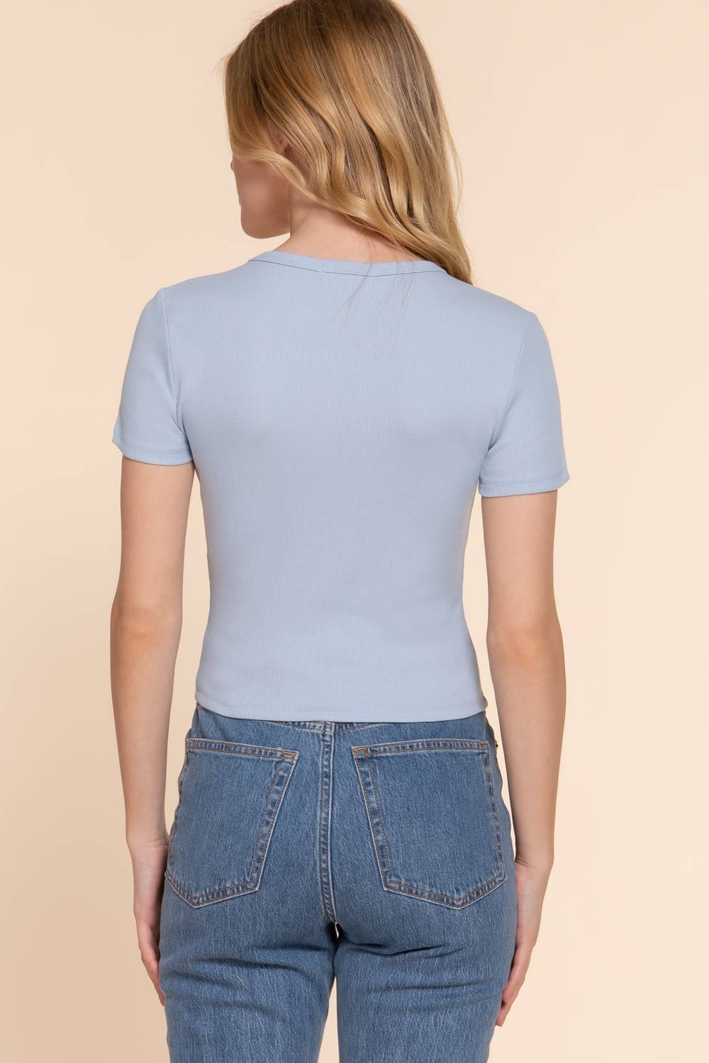 Short Sleeve Crew Neck Cotton Spandex Rib Knit Top