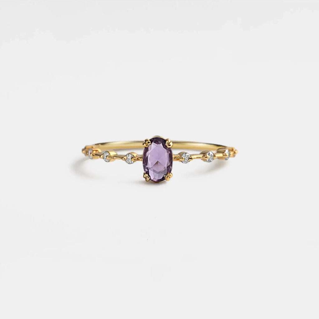 Oval Cut Natural Amethyst Ring in 925 Sterling Silver