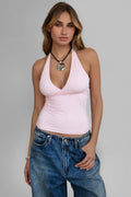 ELLY Elevated Basic Halter V Neck Cami Top
