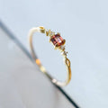 Gold Vintage Garnet Stone Thin Band Ring in Sterling Silver