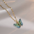 Colorful Butterfly Pendant Necklace in Stainless Steel