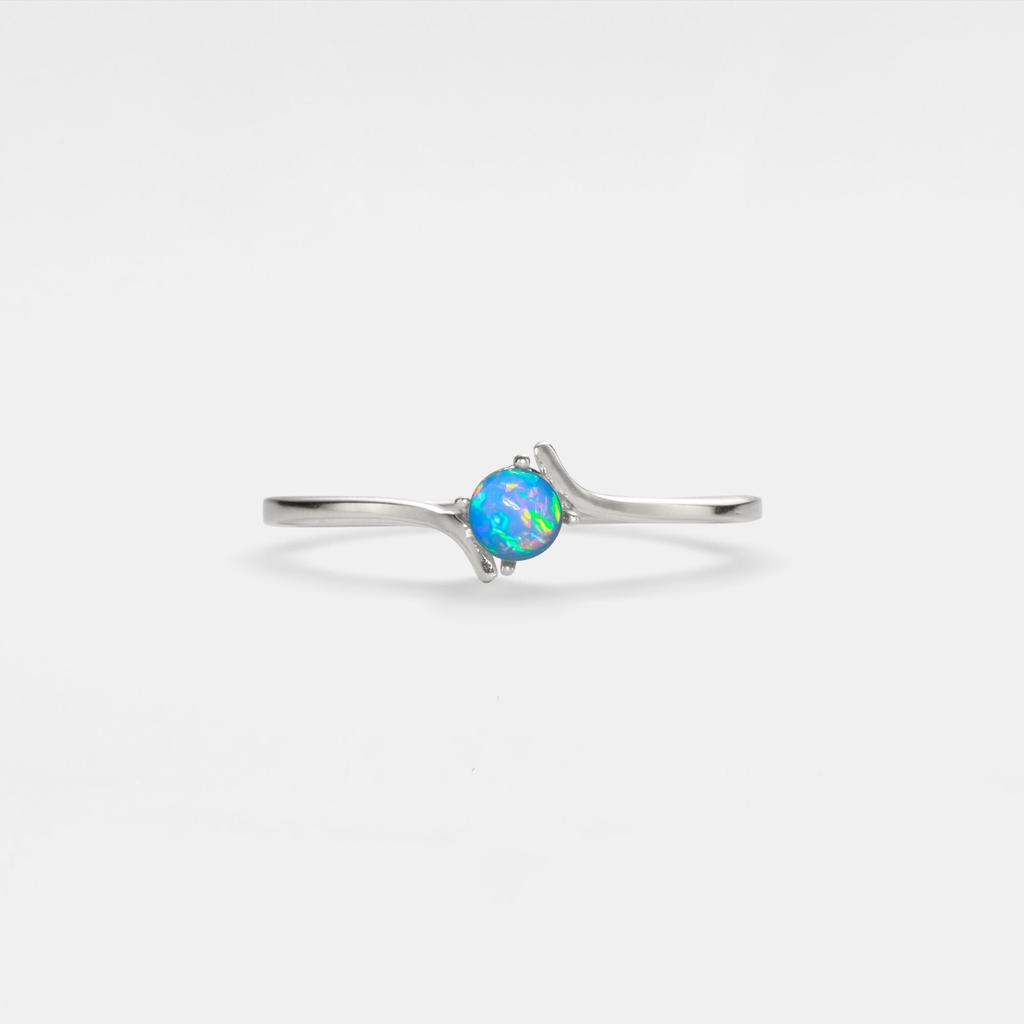Natural Opal Stacking Thin Band Ring in 925 Sterling Silver