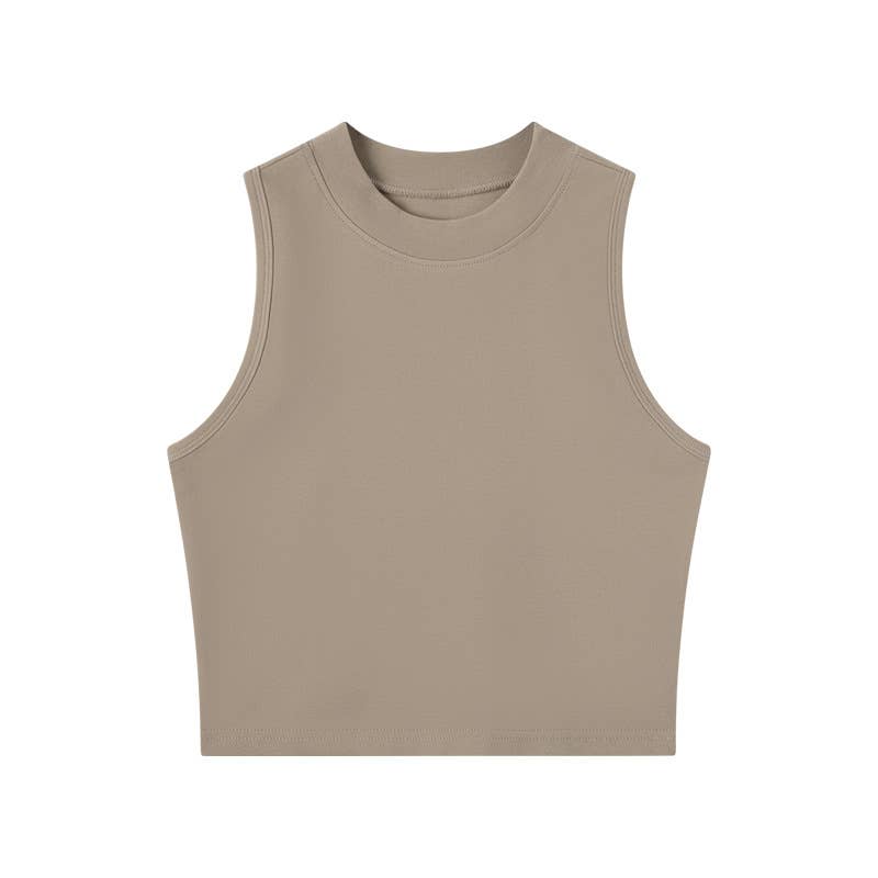 Basic Essential cotton blend fitted high neck crop tank top
