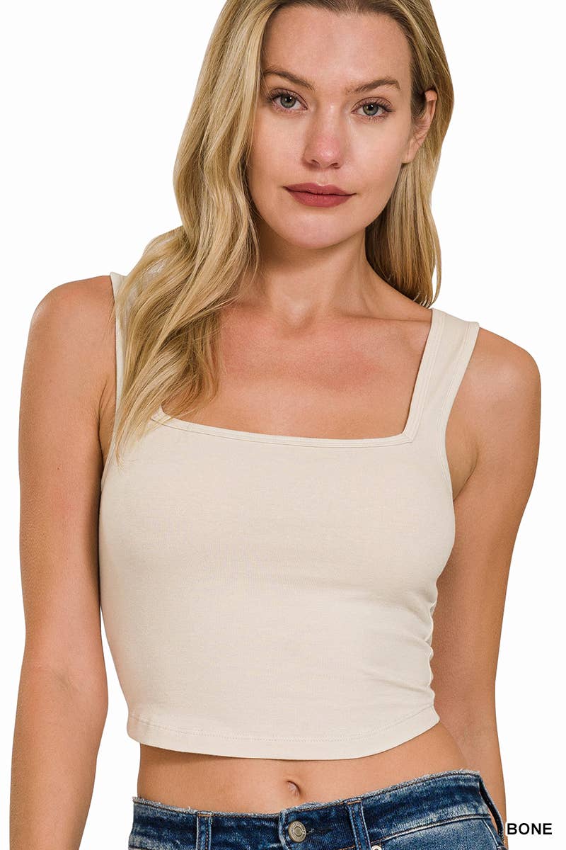.Square Neck Cotton Crop Tank Top