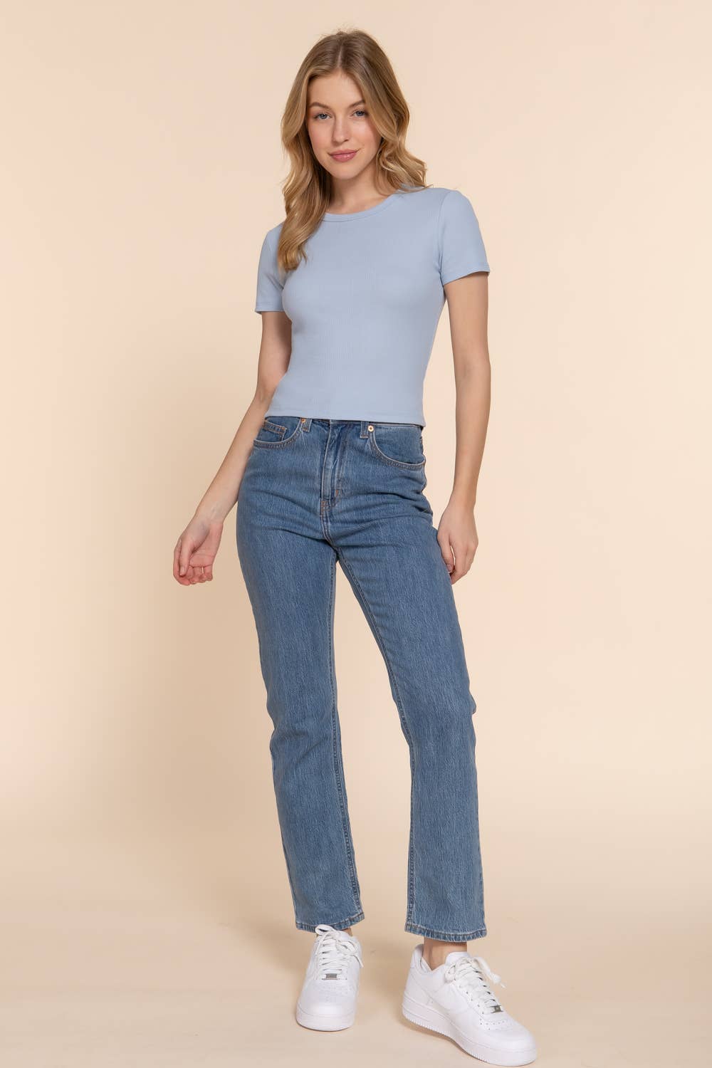 Short Sleeve Crew Neck Cotton Spandex Rib Knit Top