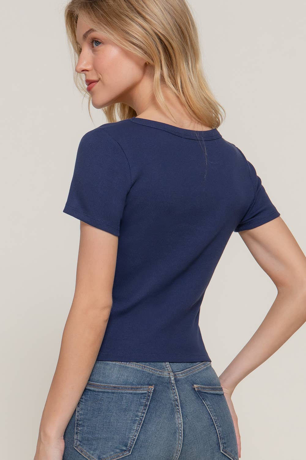 Short Sleeve Round Neck Cotton Rib Knit Top