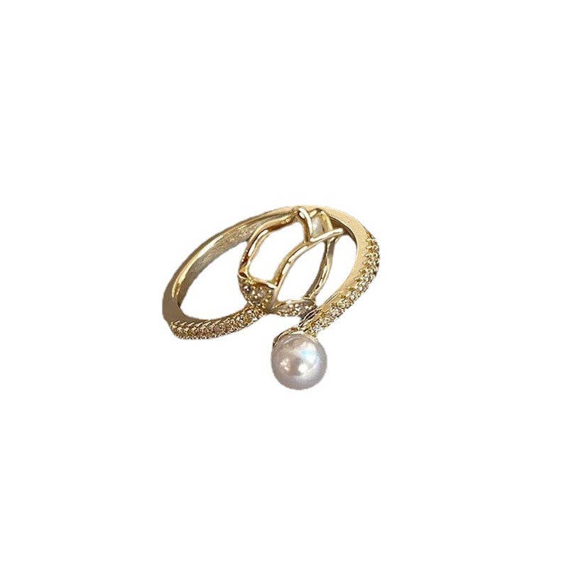 Opal Tulip Flower Pearl Stacking Bypass Ring in Solid Copper