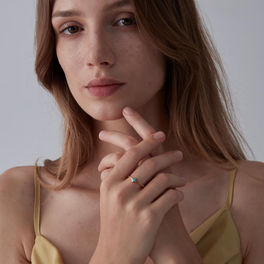 Natural Opal Stacking Thin Band Ring in 925 Sterling Silver