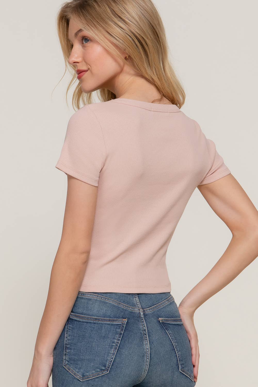 Short Sleeve Round Neck Cotton Rib Knit Top