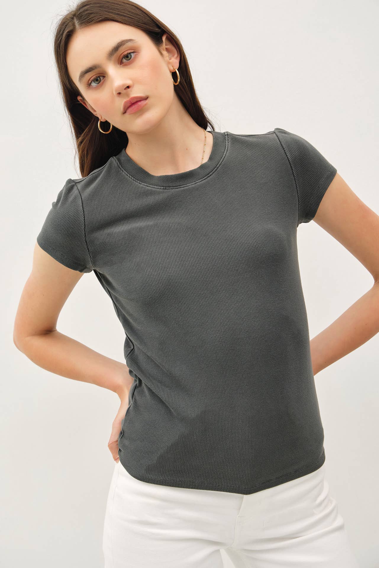 NEW COLOR-GARMENT DYE RIBBED TOP