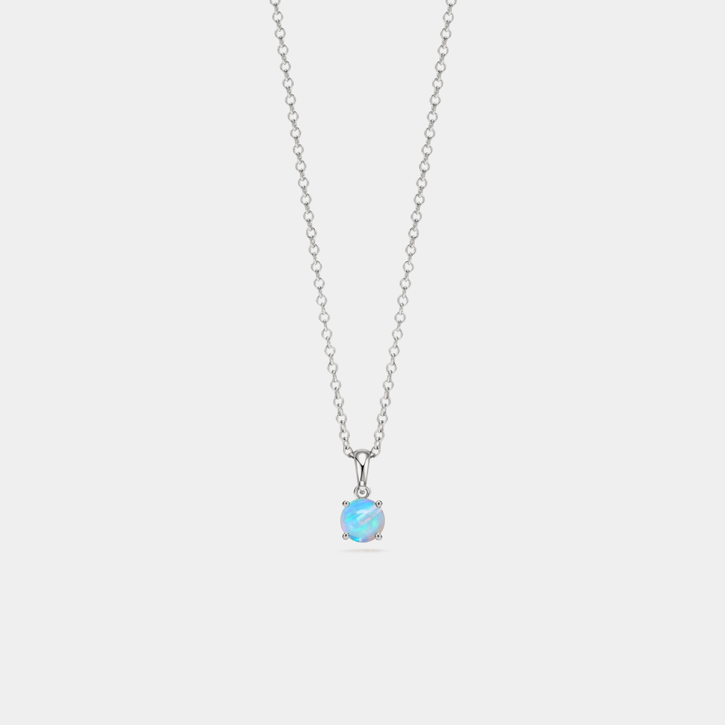 Solitaire Round Opal Pendant Necklace in 925 Sterling Silver