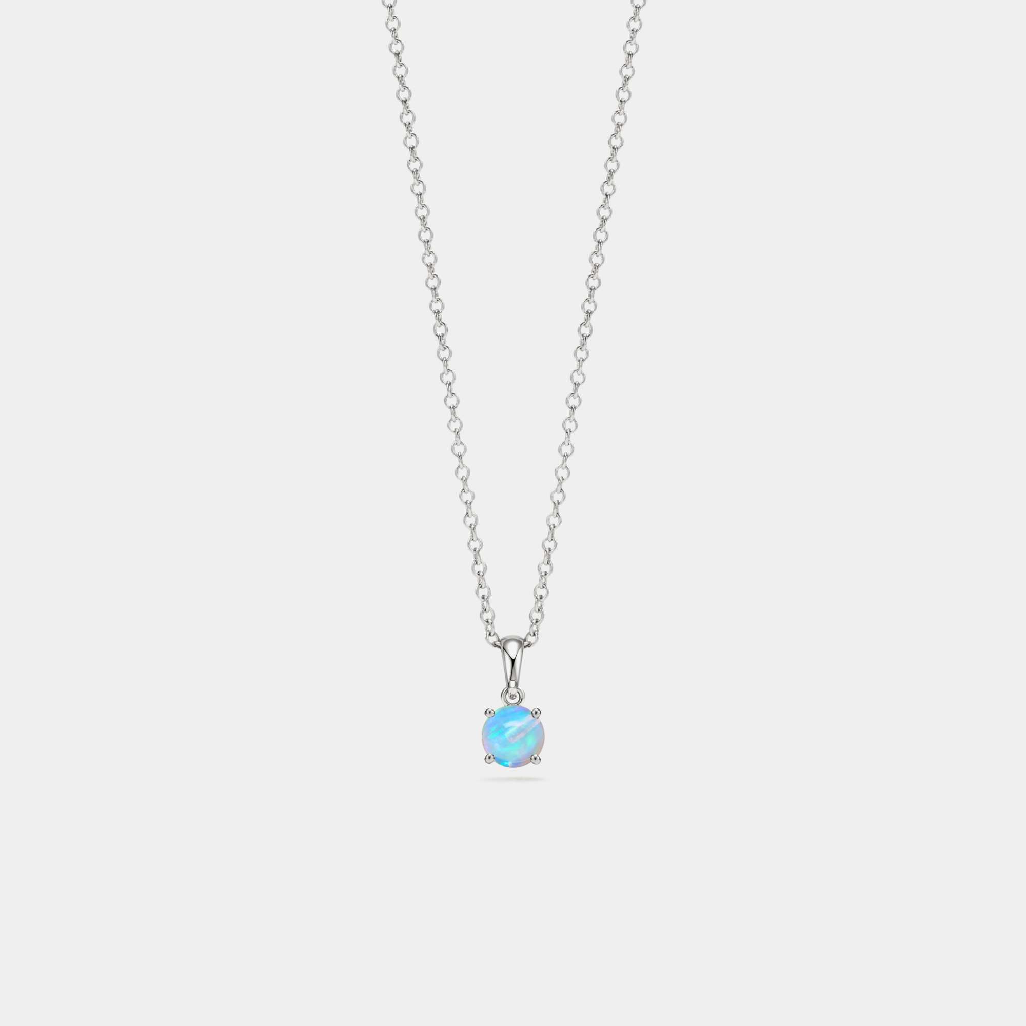 Solitaire Round Opal Pendant Necklace in 925 Sterling Silver