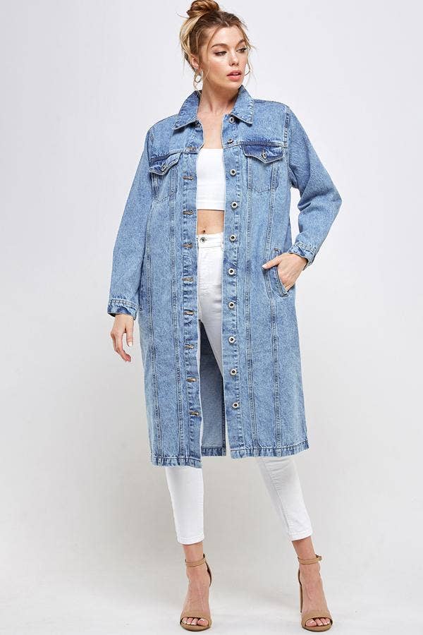 Long Trench Coat Denim Jean Jacket (OPEN PACK)