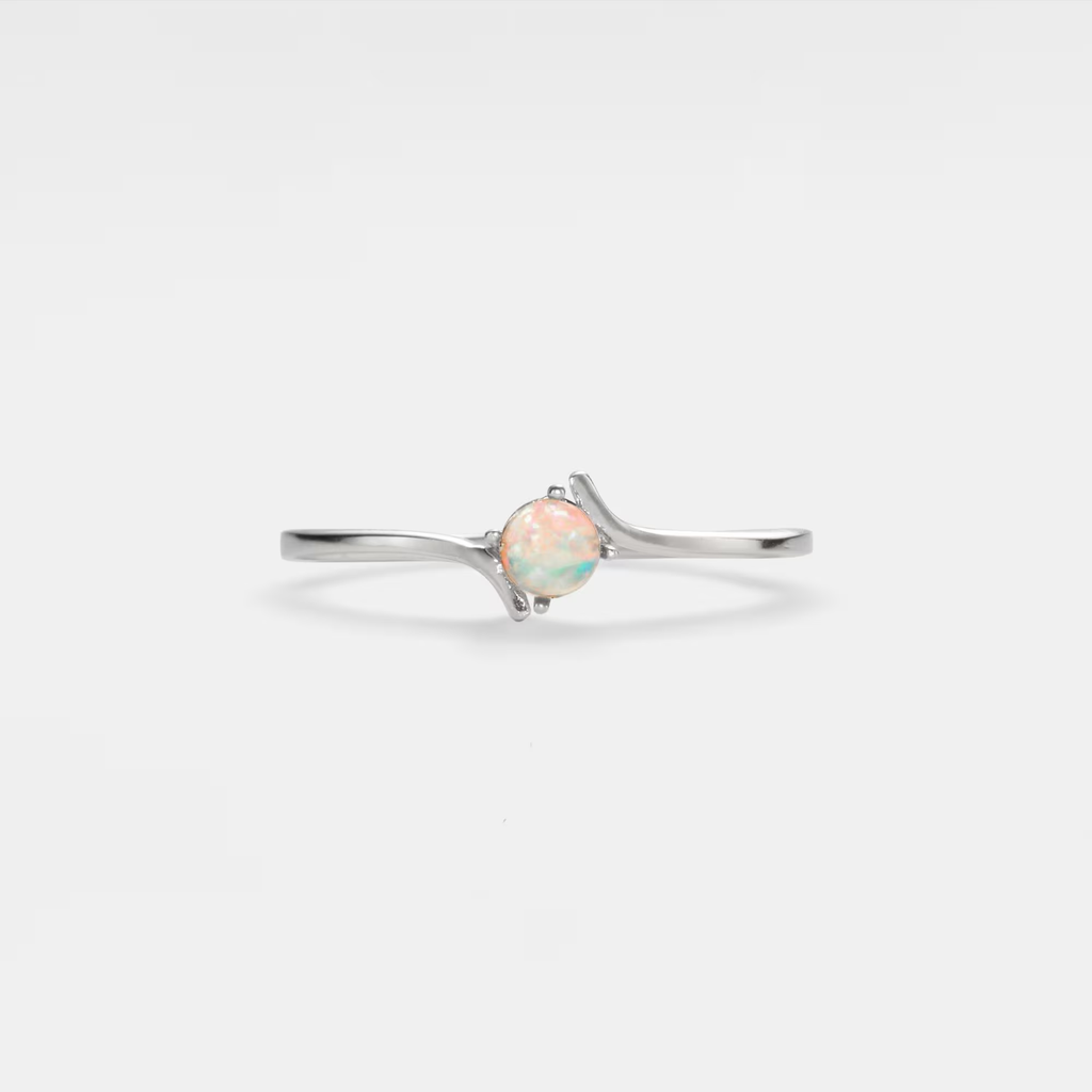 Natural Opal Stacking Thin Band Ring in 925 Sterling Silver