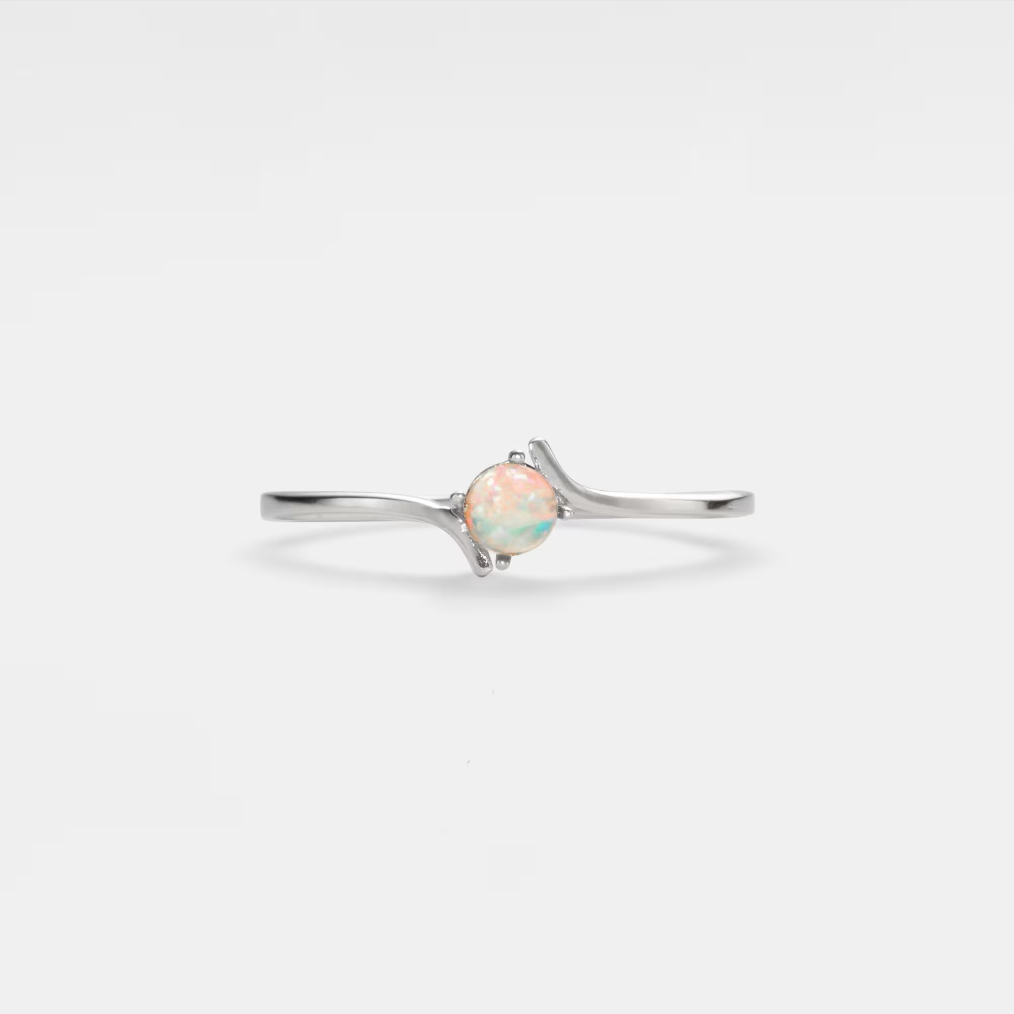 Natural Opal Stacking Thin Band Ring in 925 Sterling Silver