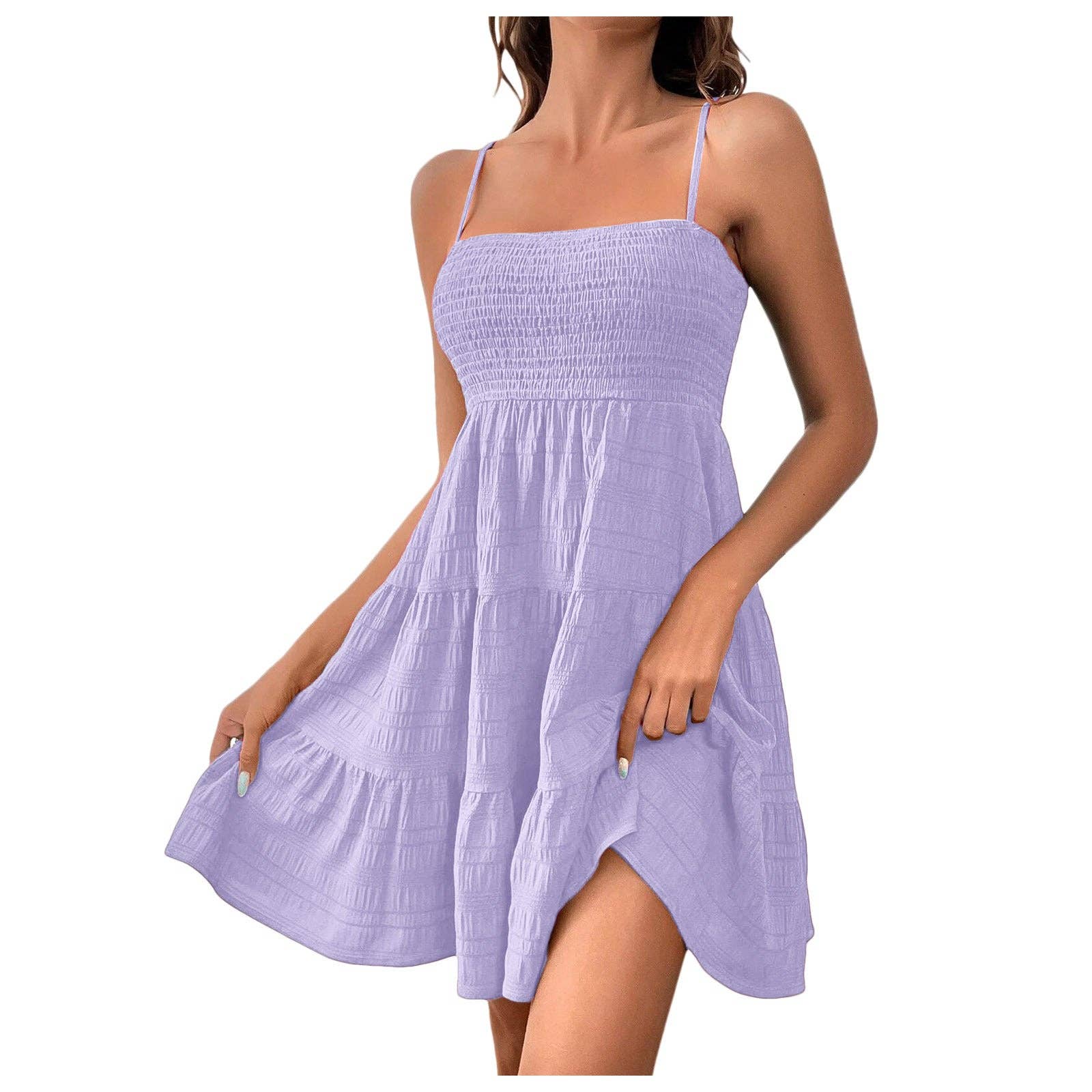 Women’s Smocked Spaghetti Strap Tiered Mini Dress